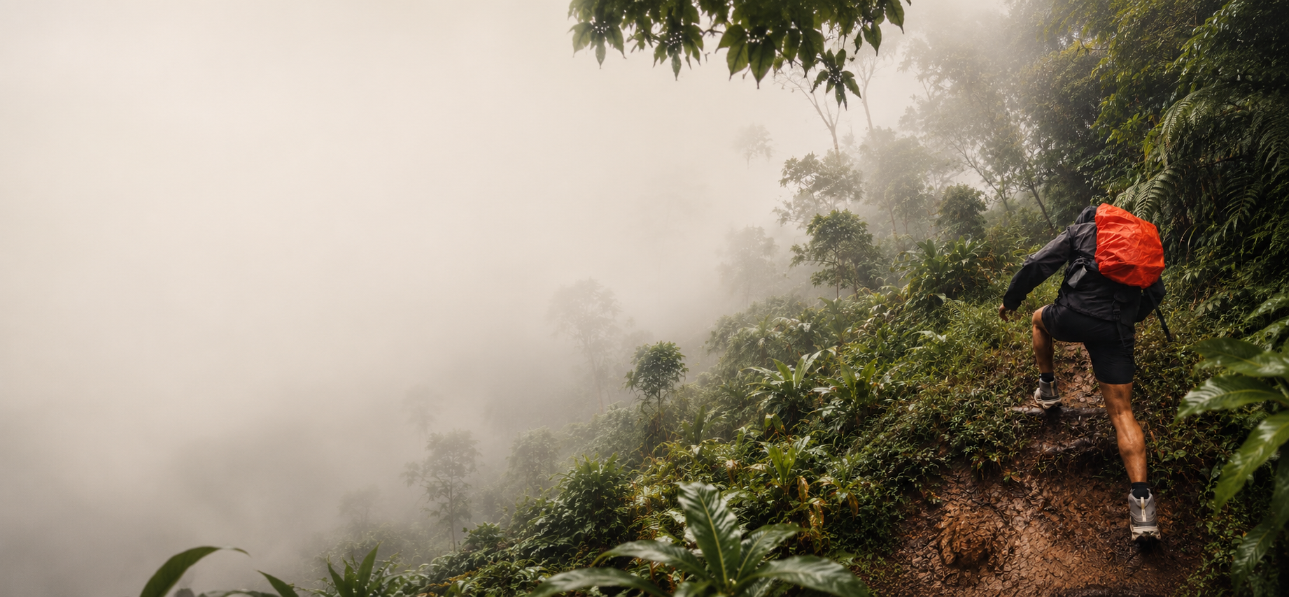 Founder walking a path through dense forest
